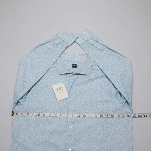Fedeli NWT Dress Shirt Size 42 16.5 in Blue & White Cotton Blend